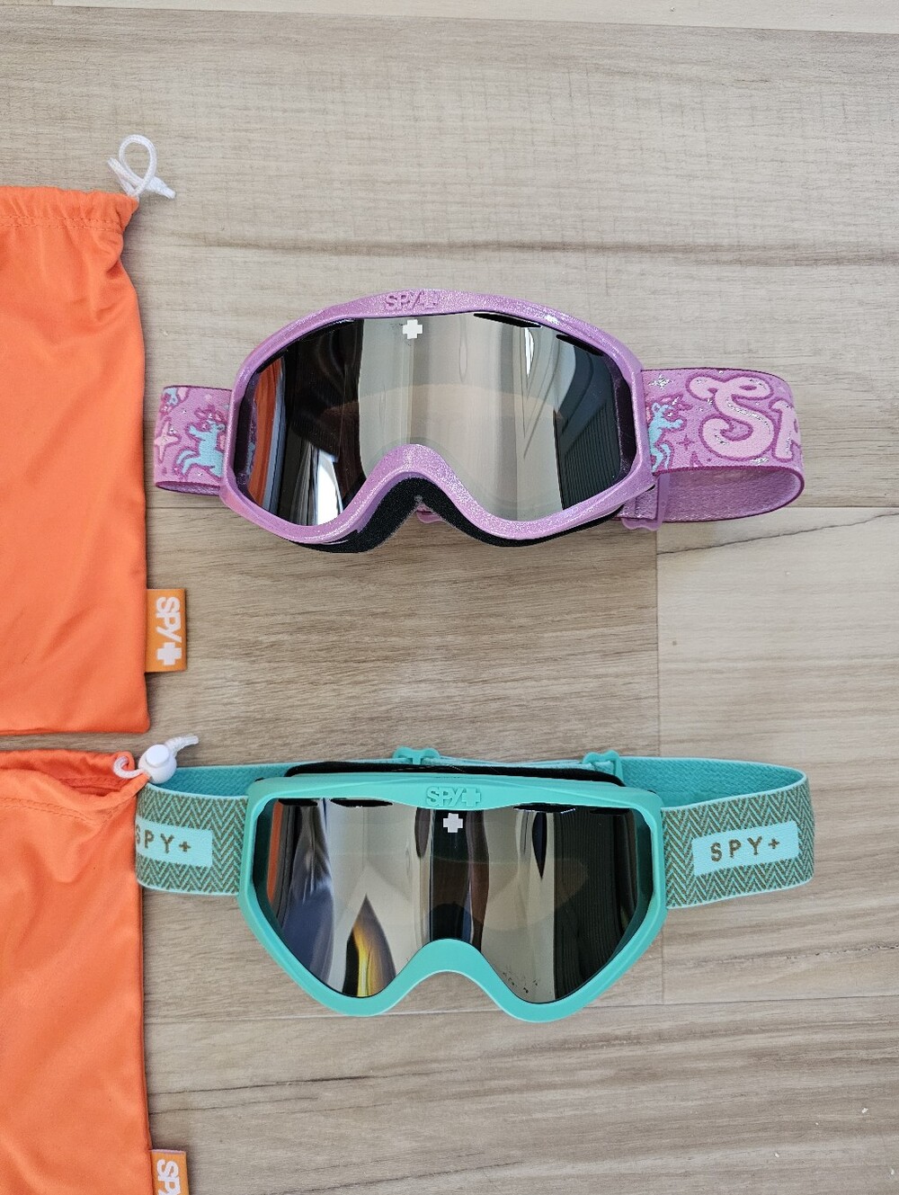 2 Pair Of SPY Ski/Snowboard Goggles Pink Pony Turquoise W/Pouches
